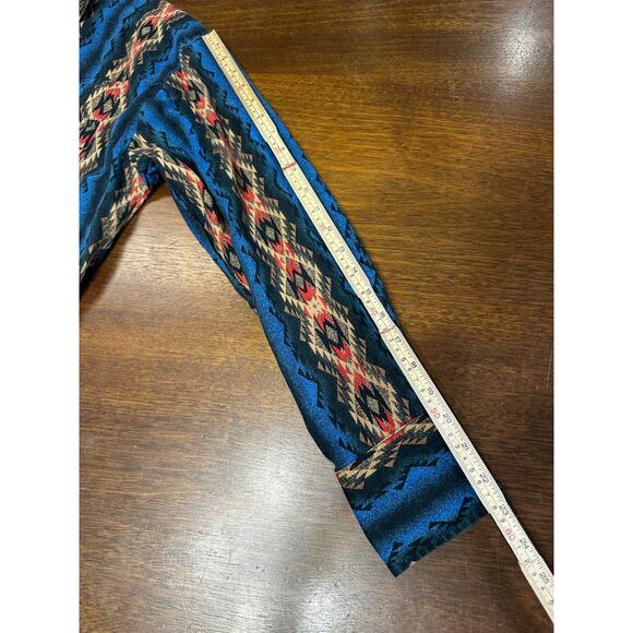 VTG Wrangler Pearl Snap Western Cowboy Shirt Long Sleeve Aztec Blue Mens Large - Picture 6 of 9